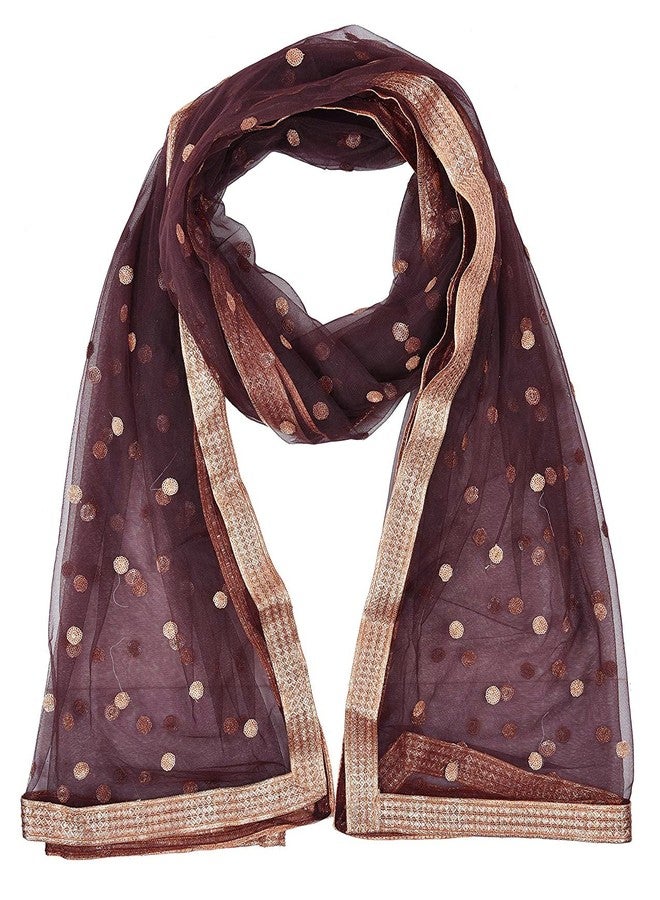 themilestocks TMS Woman's Embellished Net Dupatta Scarf Shawl Wrap Soft Indian Bridal Wedding (Wine) - Image 2